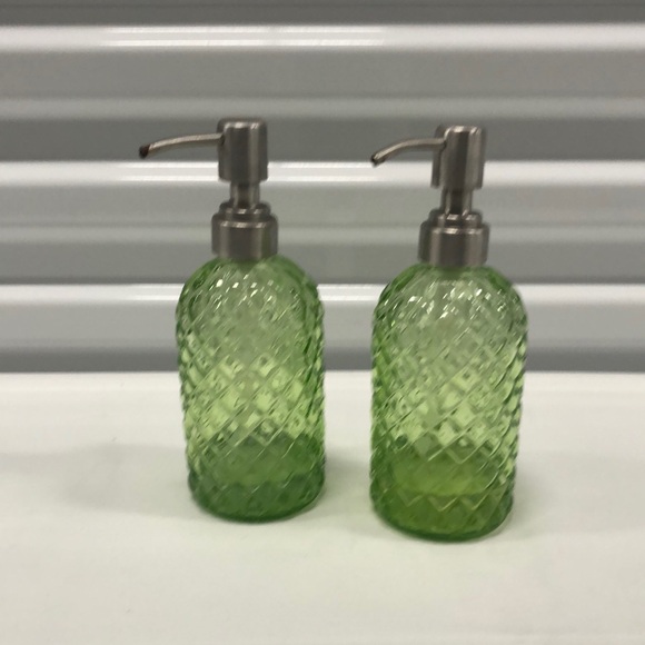 Green Glass Soap Dispenser Set of 2 - Picture 1 of 1